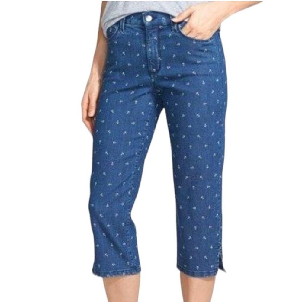 NYDJ Crop Jeans Nautical Anchor Print Mid Rise Medium Blue Wash Women’s Size 10